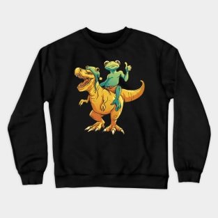 Awesome Funny Frog Riding T Rex Dinosaur Crewneck Sweatshirt